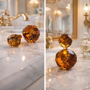 I. W. Rice Perfume Bottle Stopper Vintage amber faceted Japanese 4.75 High